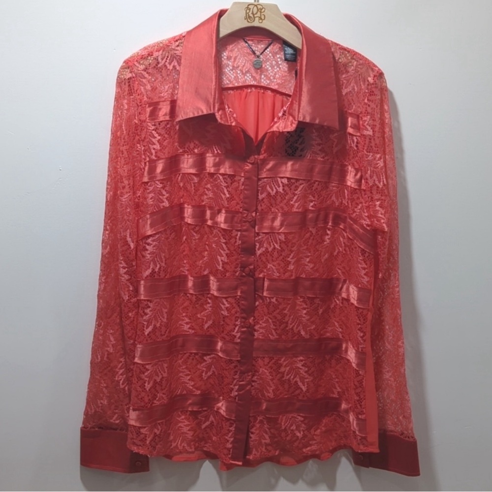 BKE Buckle Button Down Lace Blouse XL